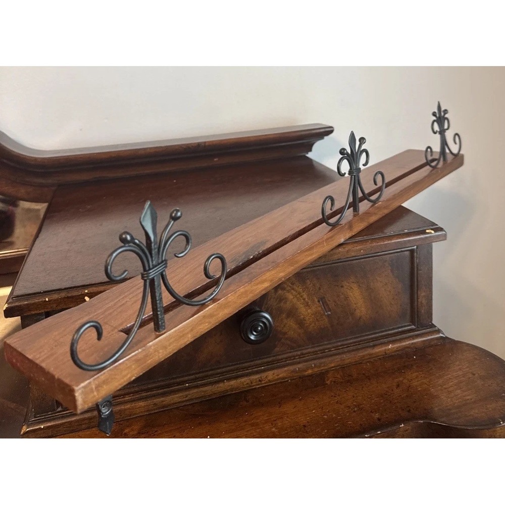 25"x3.50" Vintage Wood Metal Wall Mount Shelf Plate Rail Display Country Farm